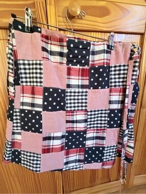 Kiel James Patrick Navy and Red Patchwork Mini Wrap Skirt